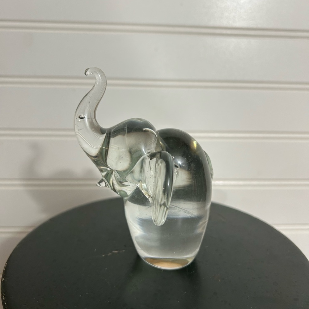 Vintage Blown Glass Elephant Figurine Trunk Up Paperweight